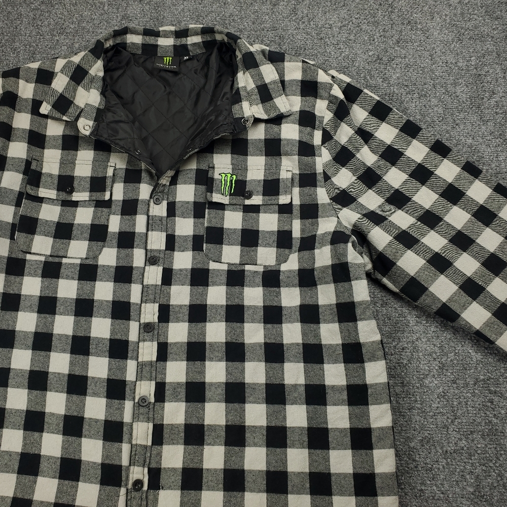 Monster Energy Shirt Jacket Mens XL Flannel Shacket Buffalo Quilted Lined Y2K - Picture 3 of 14